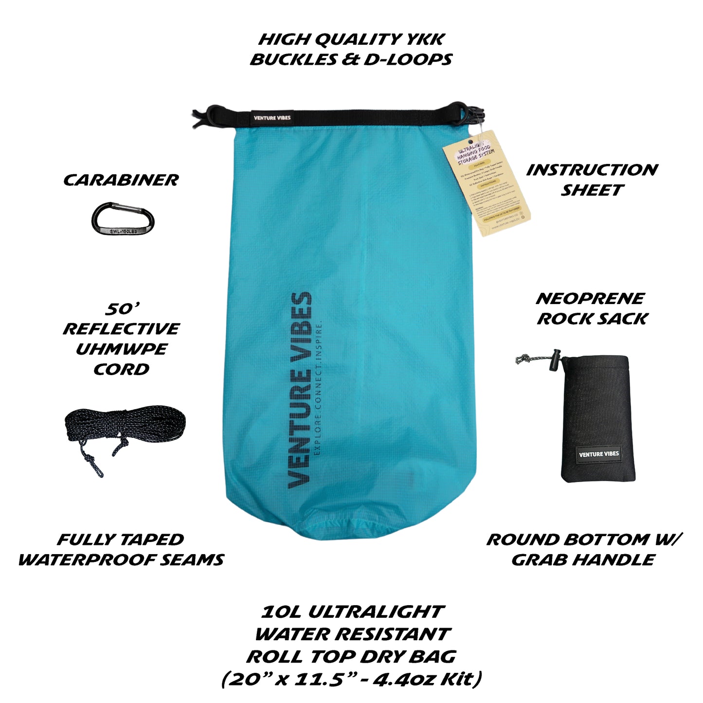 Ultralight Bear Bag Food Storage Kit – 10L Dry Bag & Hanging System for Backpacking, Hiking & Camping