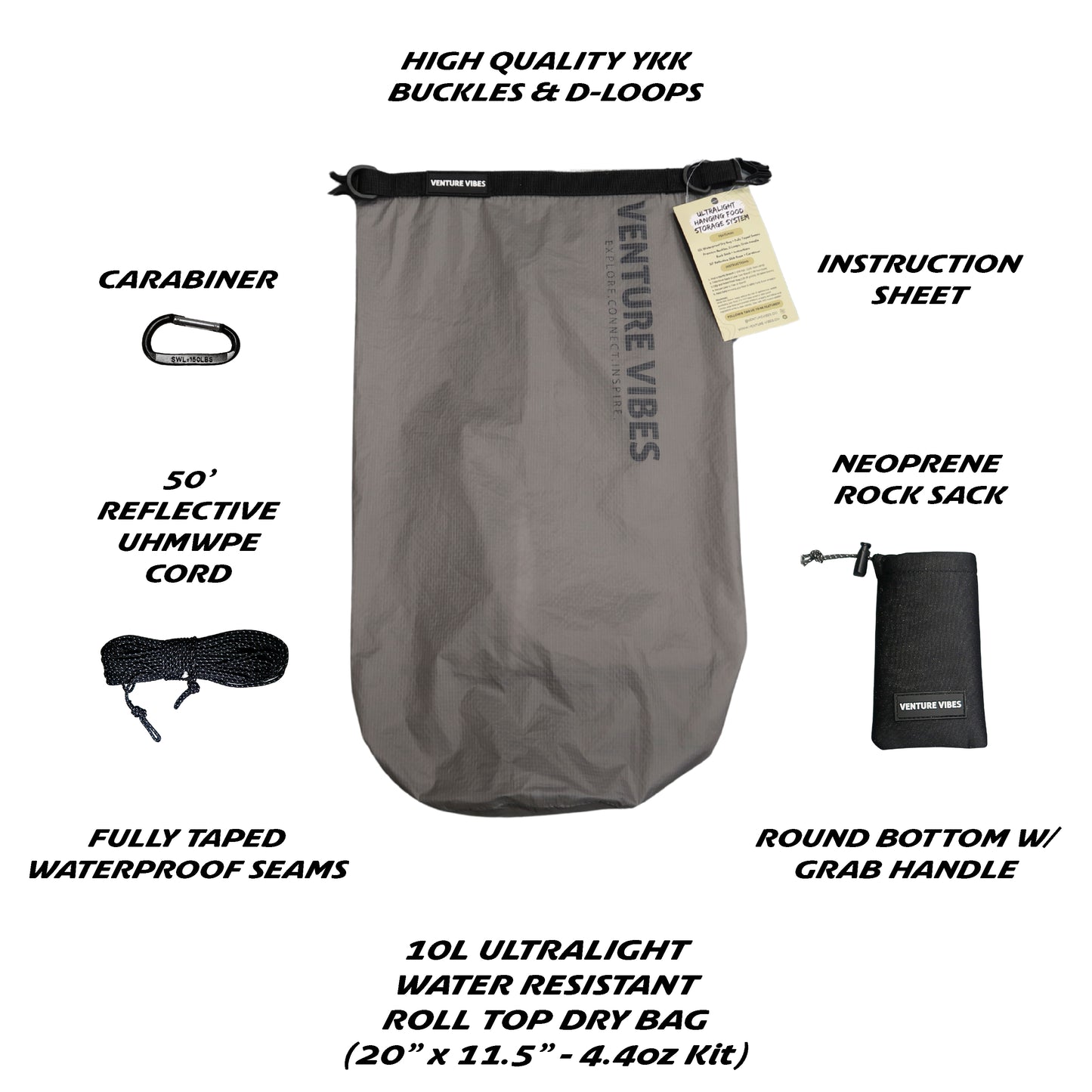 Ultralight Bear Bag Food Storage Kit – 10L Dry Bag & Hanging System for Backpacking, Hiking & Camping