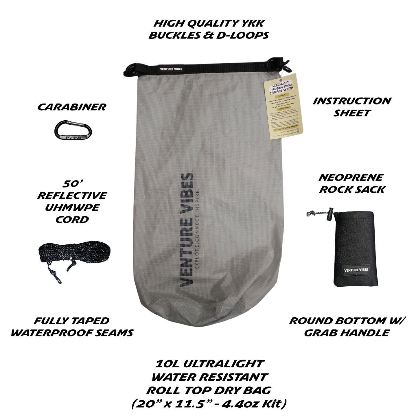 Ultralight Bear Bag Food Storage Kit – 10L Dry Bag & Hanging System for Backpacking, Hiking & Camping